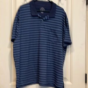 St John's navy and light blue pin striped polo shirt.